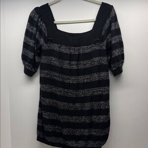 Sweater Project Black and Silver Lurex Striped Blouse
